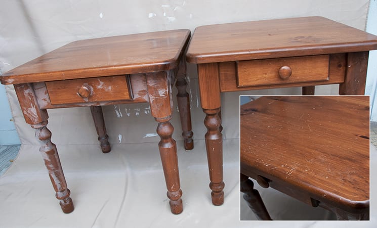 Side tables before stripping and staining