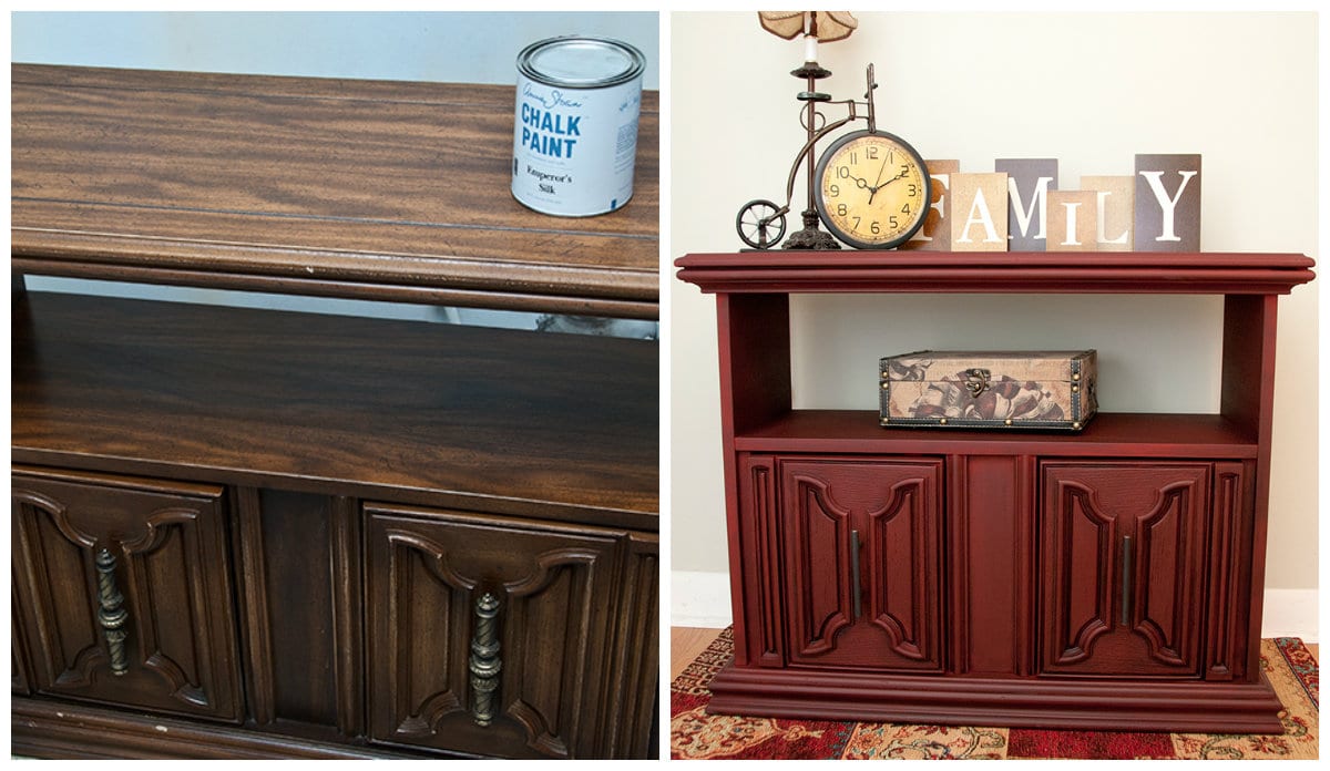 before&after sprayed chalk painted credenza