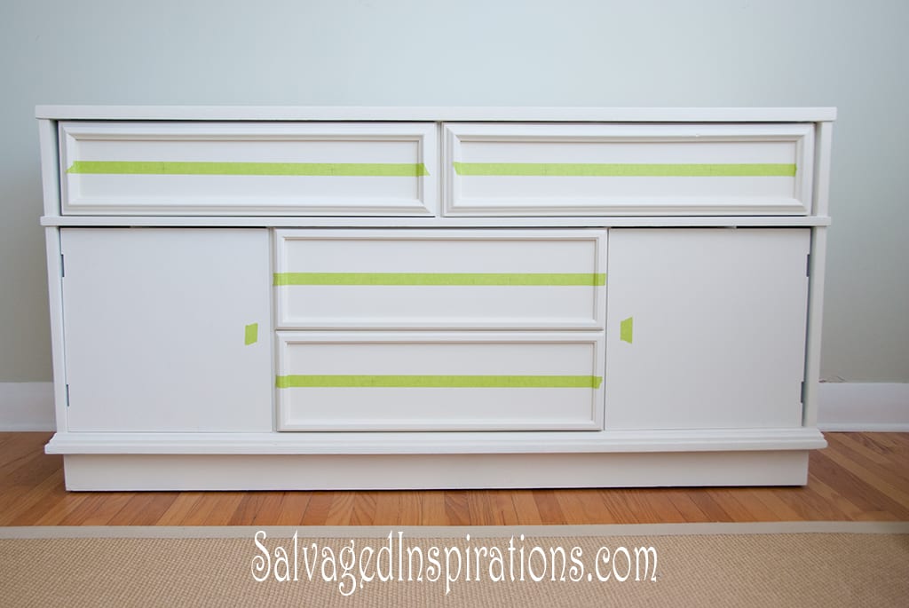 Painters Tape for repositioning drawer hardware