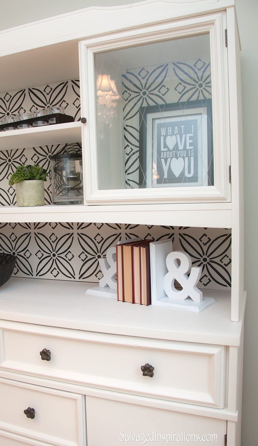DIY Stenciled China Cabinet