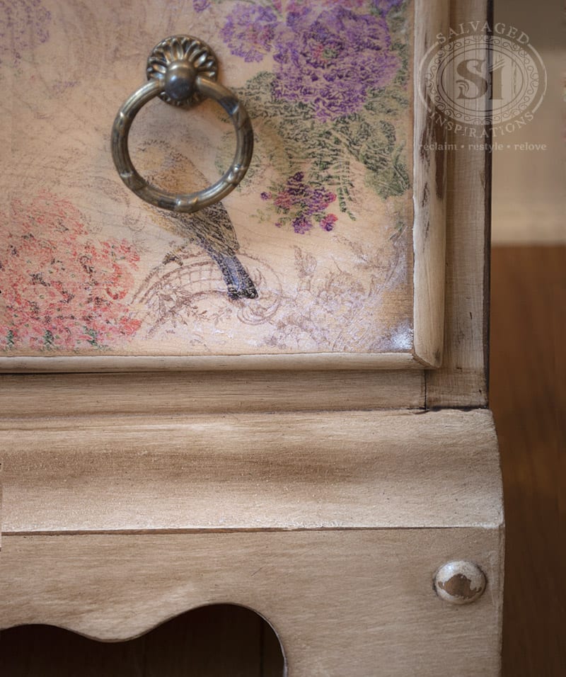 decoupaged drawer - close up
