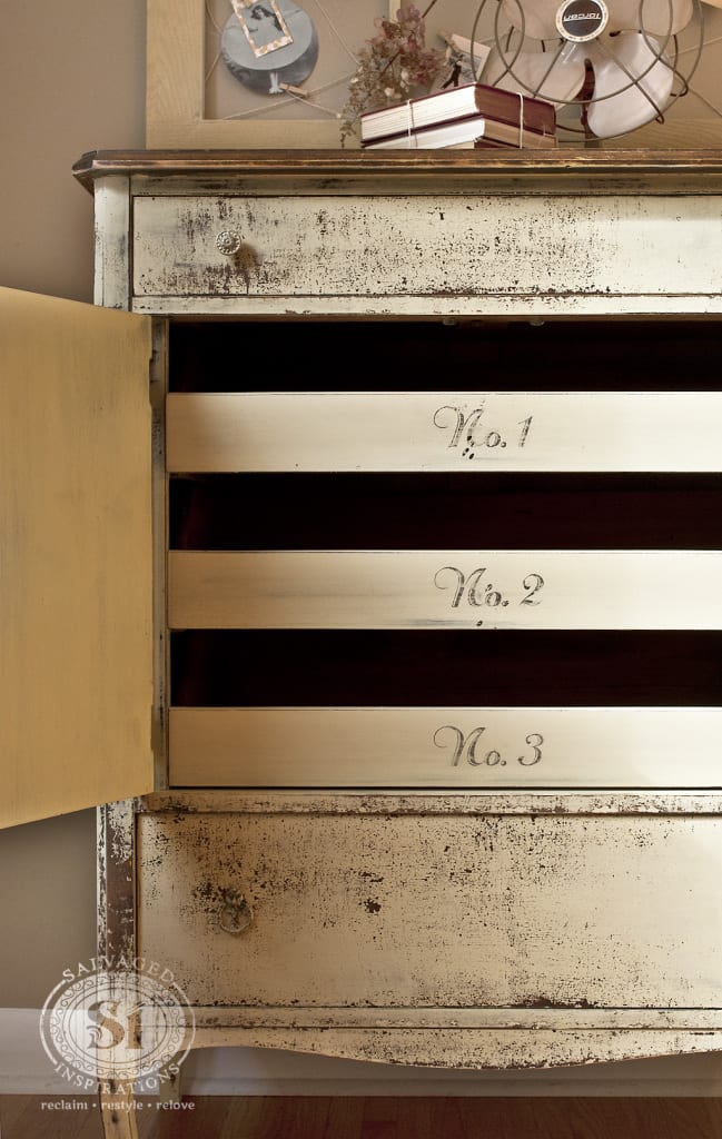 milk painted dresser w numbered drawers