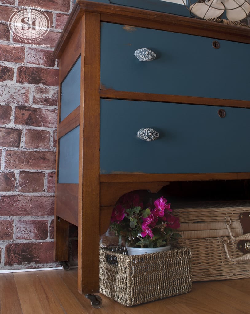 Antique Dresser w Mirror Blue&Stained