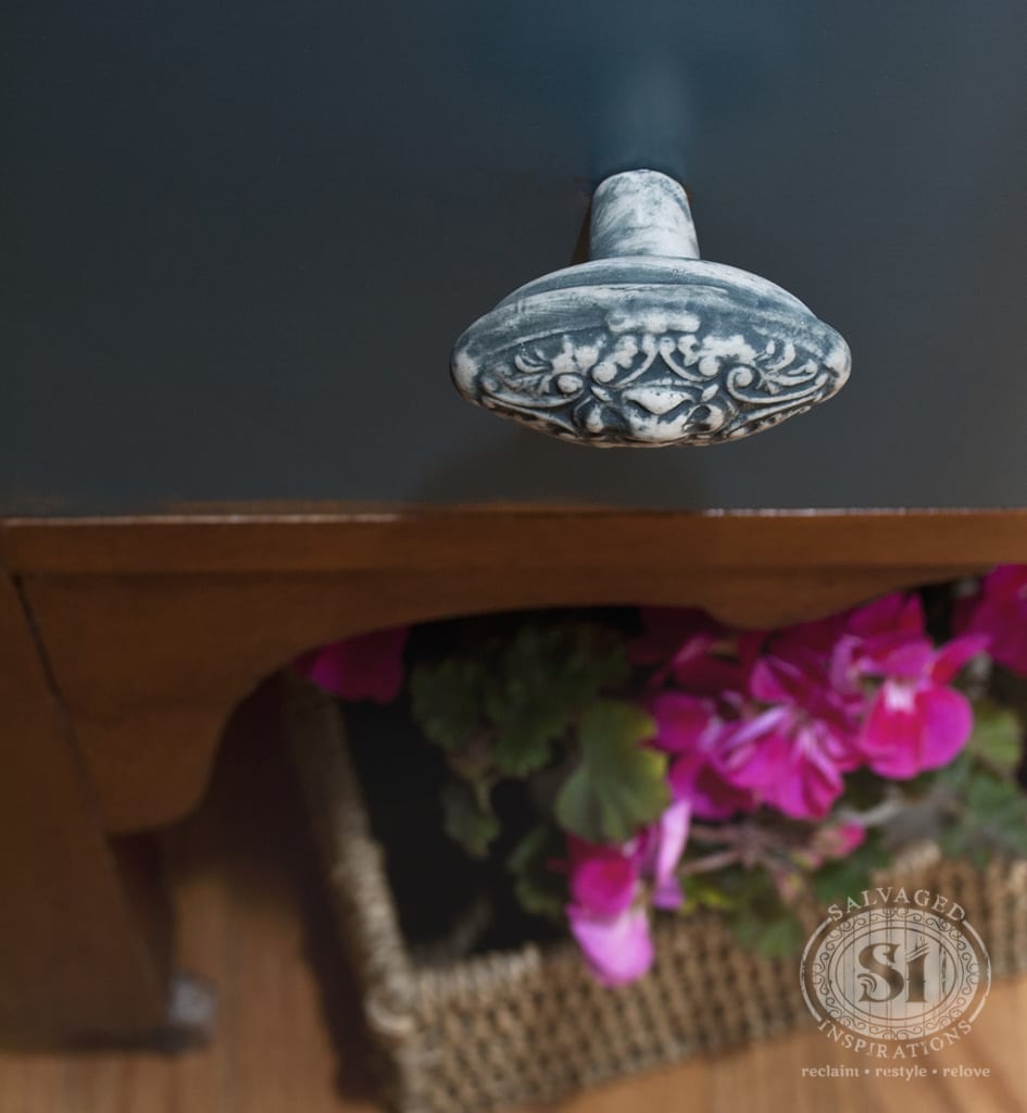 Blue White Knob on Dresser