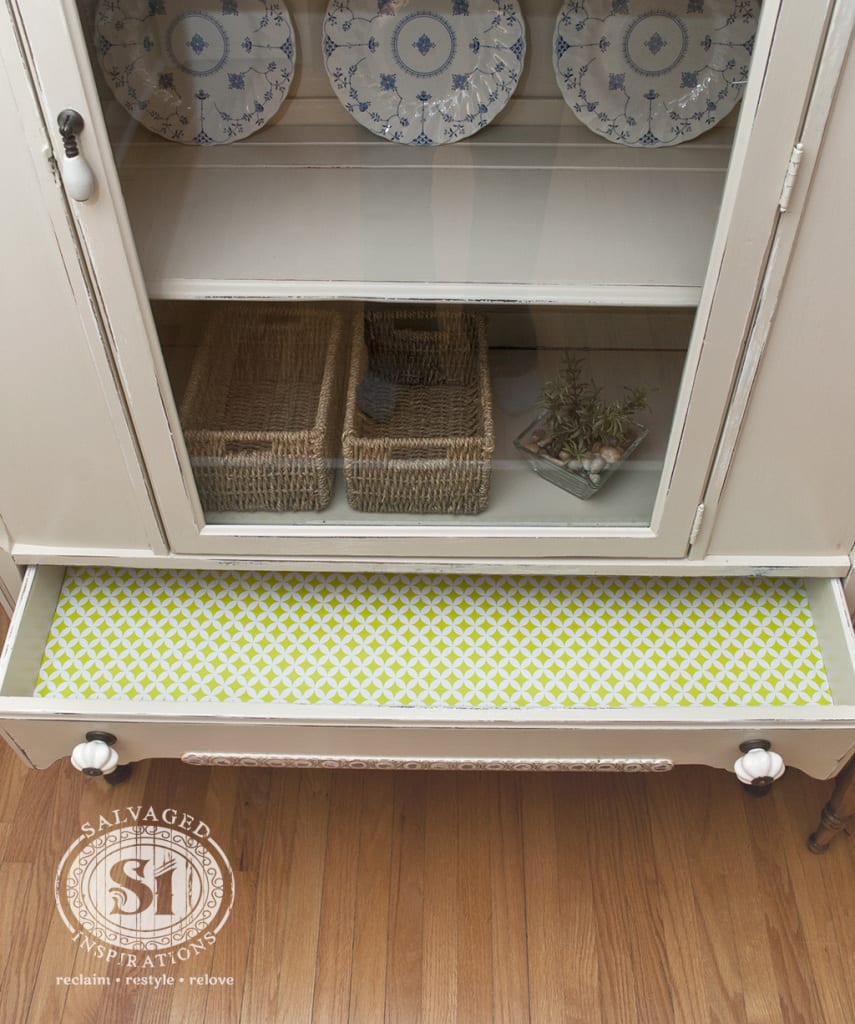 lined drawer in 1930's cabinet