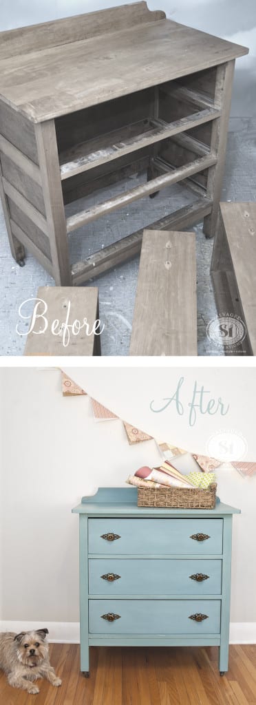 Salvaged Milk Painted Dresser Before and After