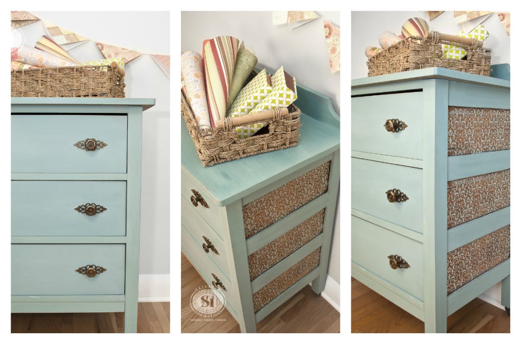 Stencil Milk Painted Salvaged Dresser!