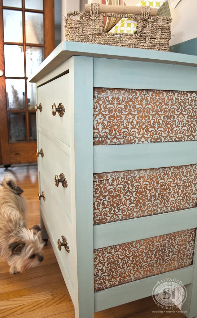 Stenciled Furniture Panels w Milk Paint