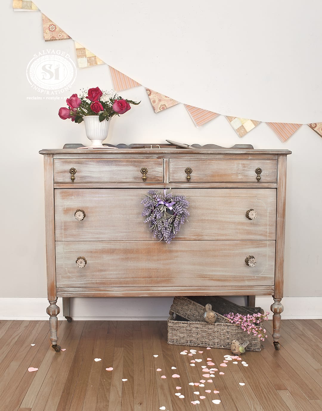 Antique Dresser Grey Washed in Bluestone House Chalky Patina Paint
