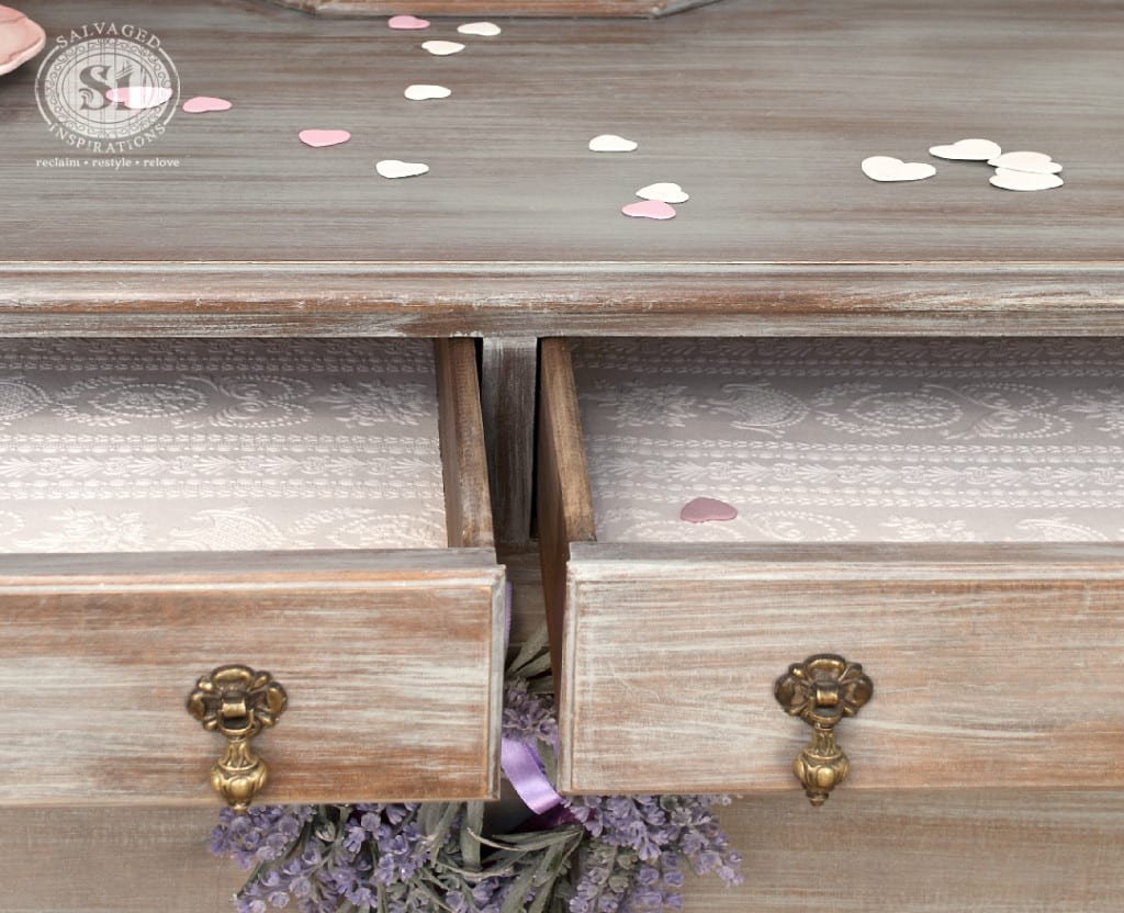 Grey Washed Dresser Lined Drawers