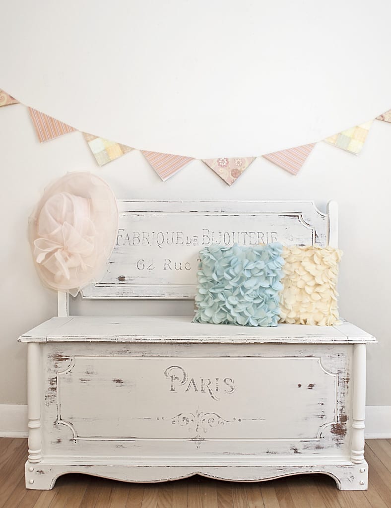 French Typography Painted Chest-Bench
