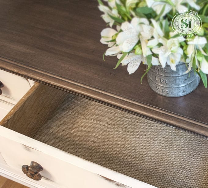 Burlap Paper Lined Dresser Drawers