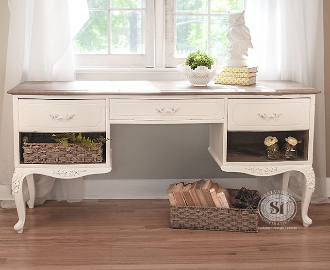 FrenchProv Desk W Annie Sloan White Wax Limed Wood Top