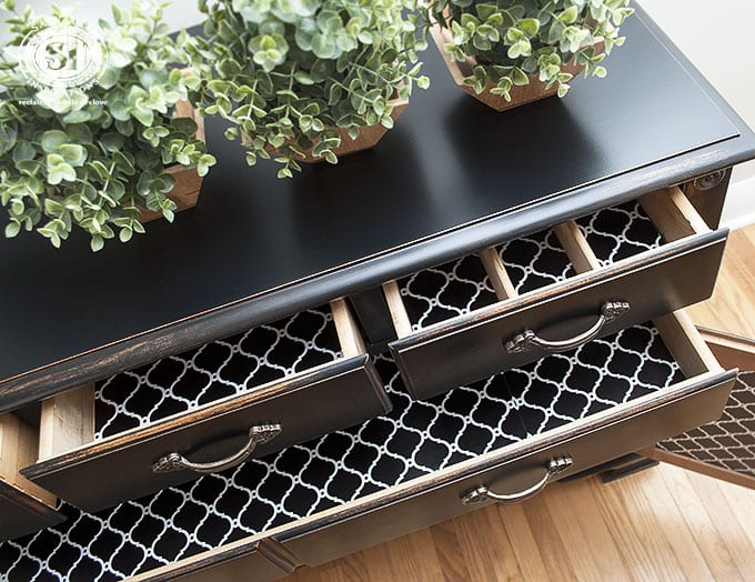 lined-drawers-on-black-pottery-barn-buffet