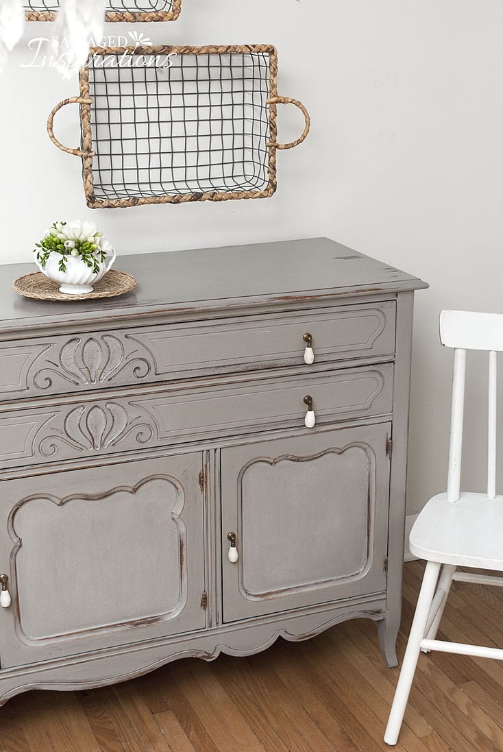 French Linen Painted Thrift Sideboard w Baskets