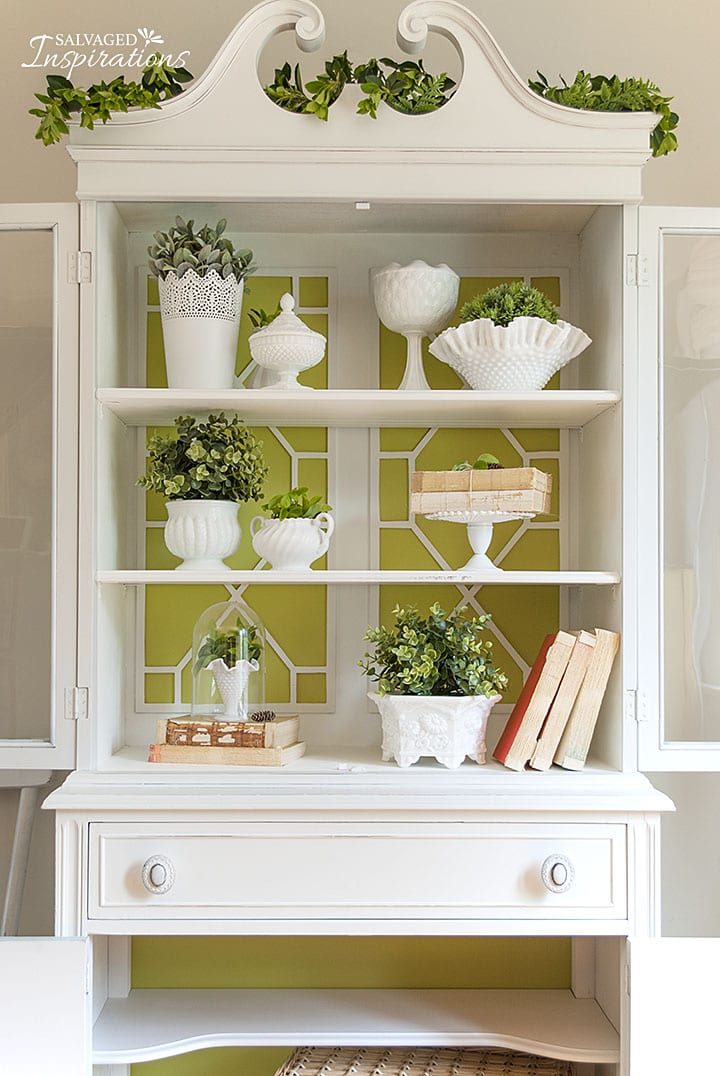 Painted China Cabinet with Fretwork Backing