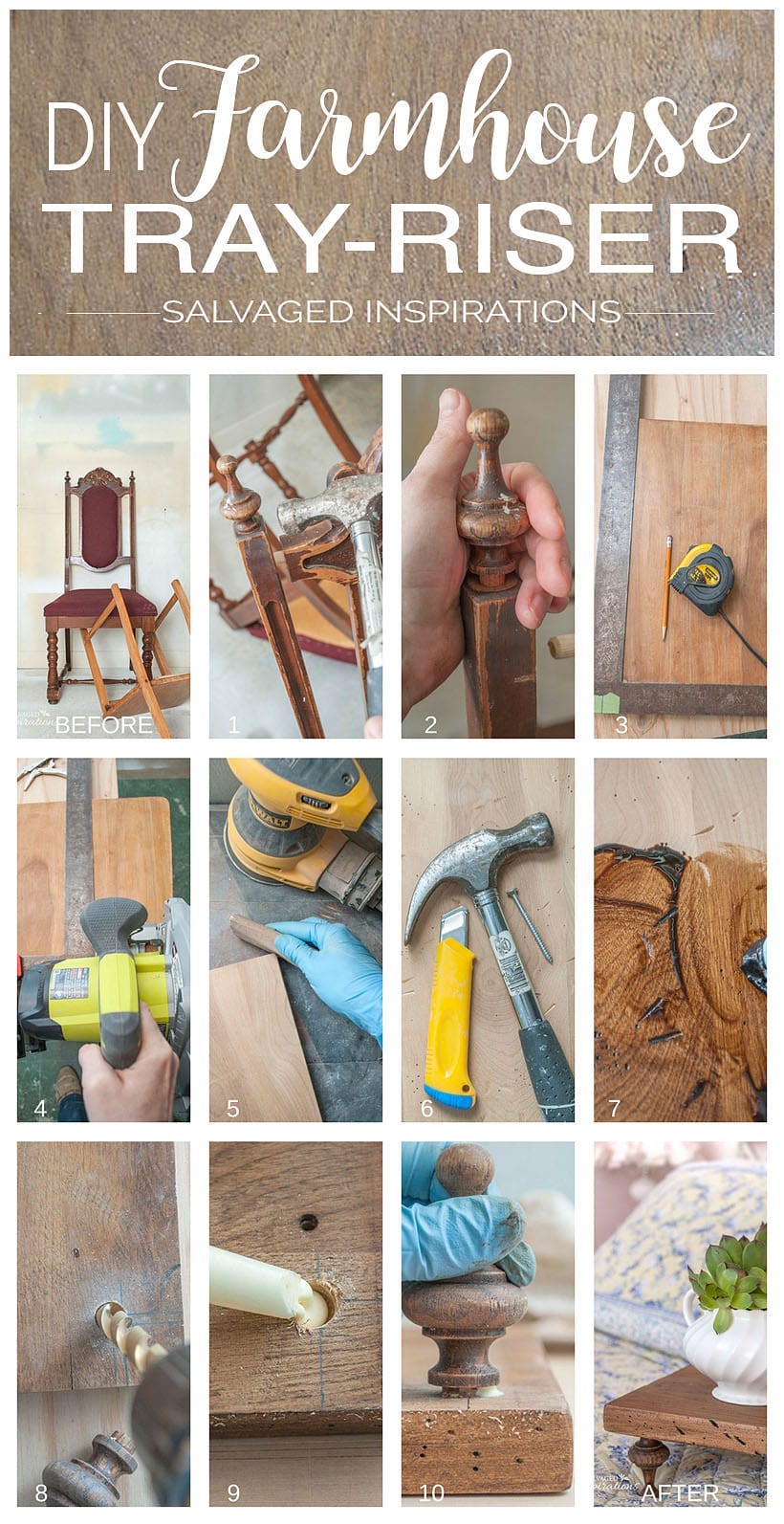 DIY Repurposed Chair To Farmhouse Tray Riser