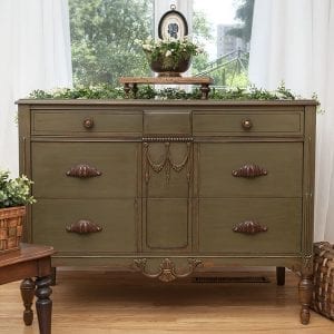 AS Olive Vintage Dresser Detailed with Rub'nBuff