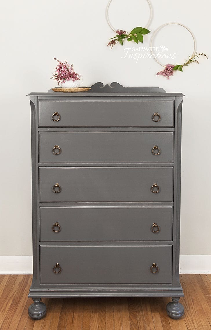 Crackle Finish Dark Grey TallBoy Dresser