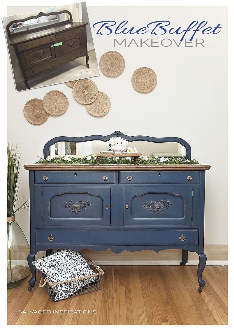 Blue Painted Buffet Makeover- SideBoard
