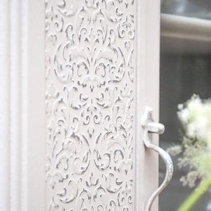 Close Up of Raised Stencil on Cabinet | Salvaged Inspirations
