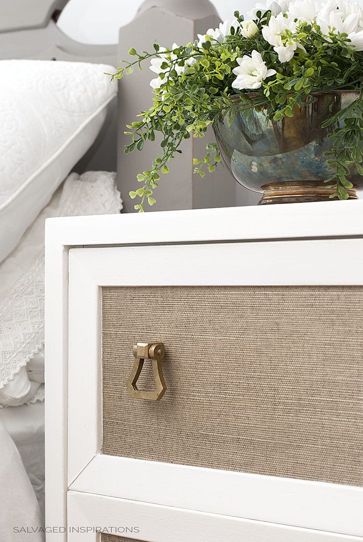 Grasscloth Wallpaper on Painted Nighttable Drawer Panel