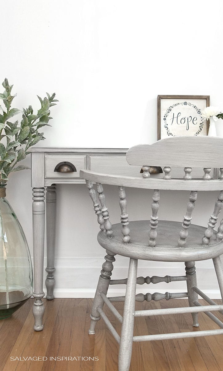 Grey-Glazed Desk and Chair w Poly and Wax Topcoat