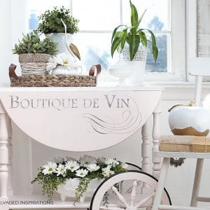 La Boutique Graphic Transfer on Pink Painted Tea Cart
