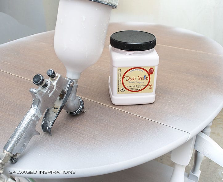 Spraying Vintage Tea Cart w Dixie Belle Pink Champagne