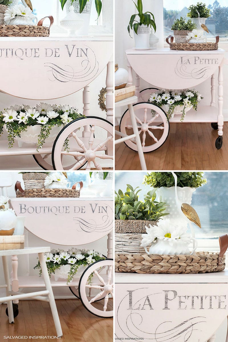 Vintage Tea Cart and French Graphic Design Drop Down Leafs