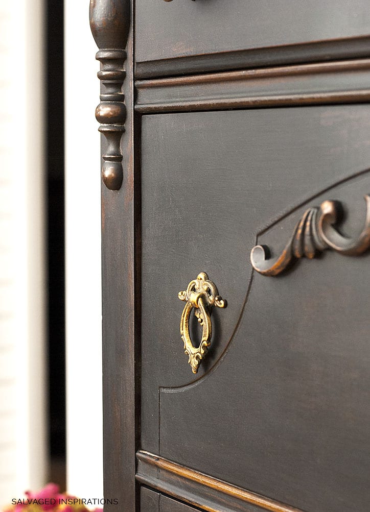 Close Up of Vintage Dresser Painted in Caviar