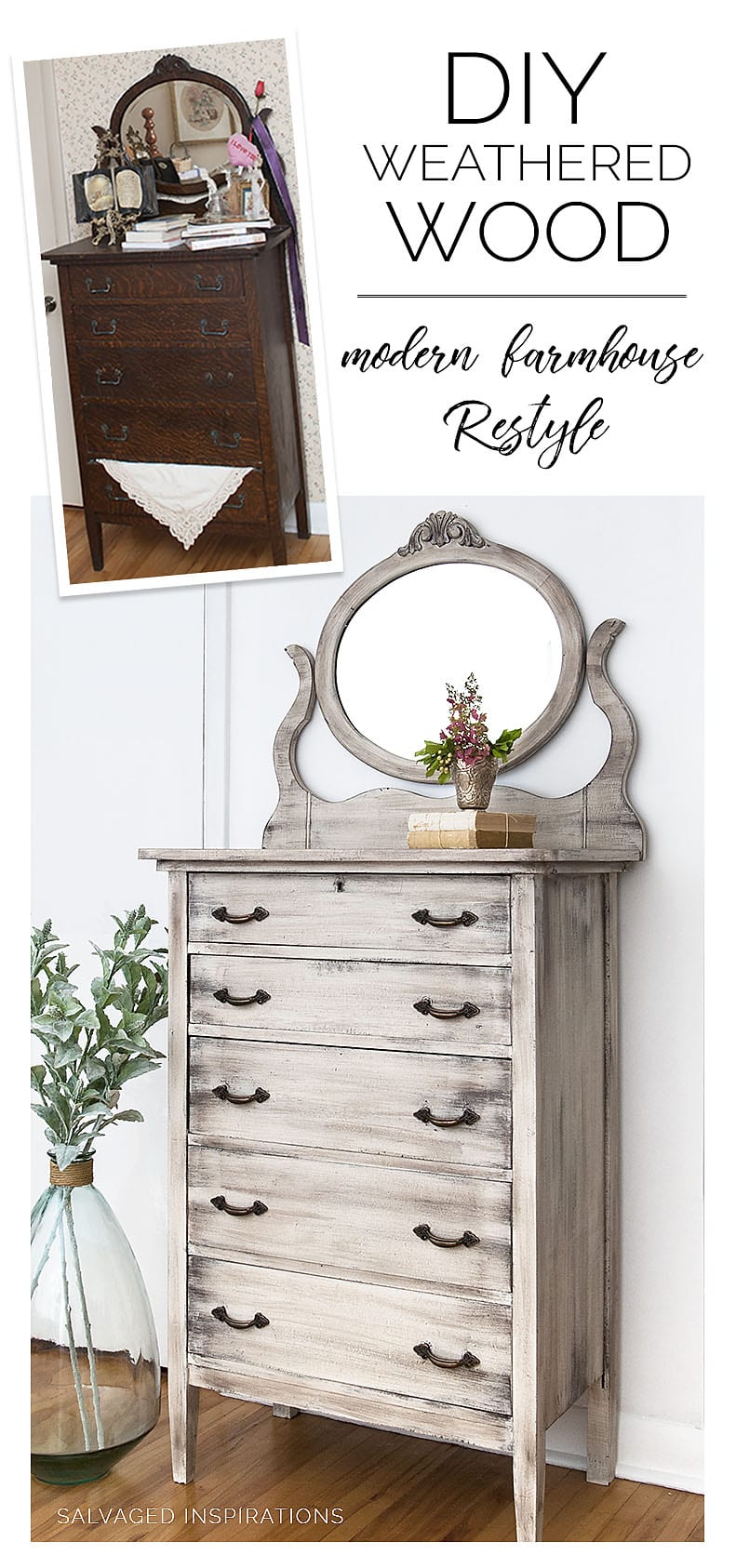 DIY WEATHERED WOOD MODERN FARMHOUSE DRESSER RESTYLE