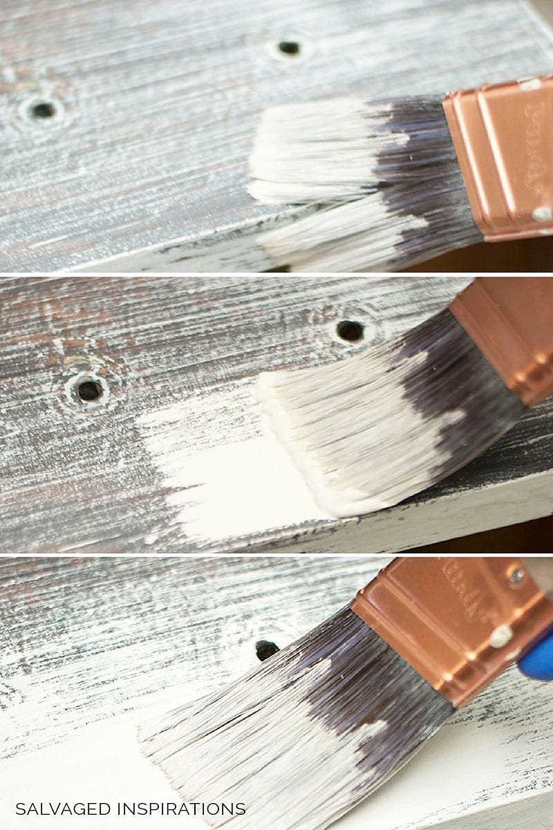 DRY BRUSHING FIRST COAT OF PAINT FOR A DIY WEATHERED WOOD FINISH