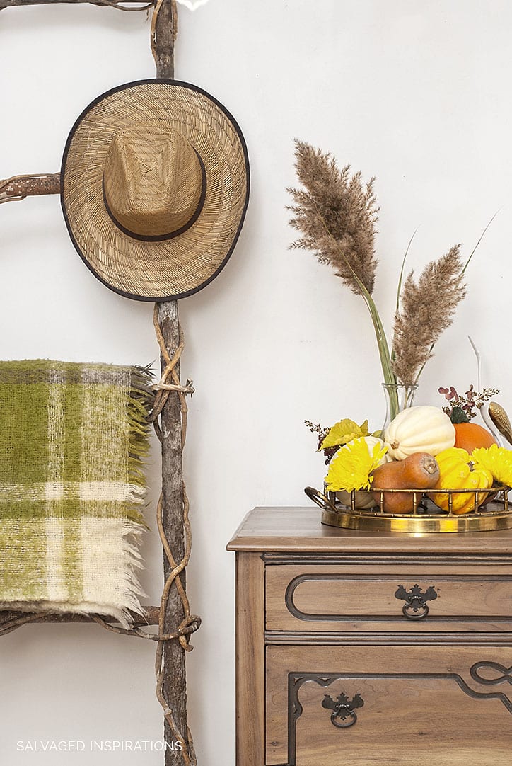 Unfinished Wood Dresser w Ladder+Gourdes