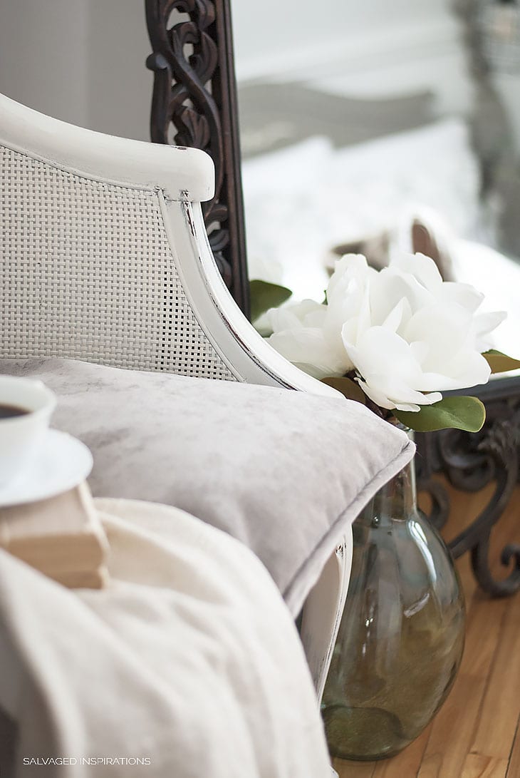 FEATHER CUSHION ON UPHOLSTERED SIDE CHAIR