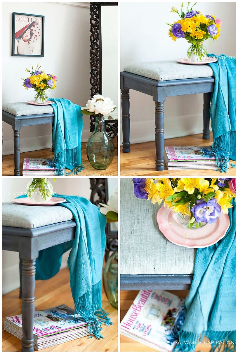 Cane Bench Seat Makeover w Paint and DIY Upholstery