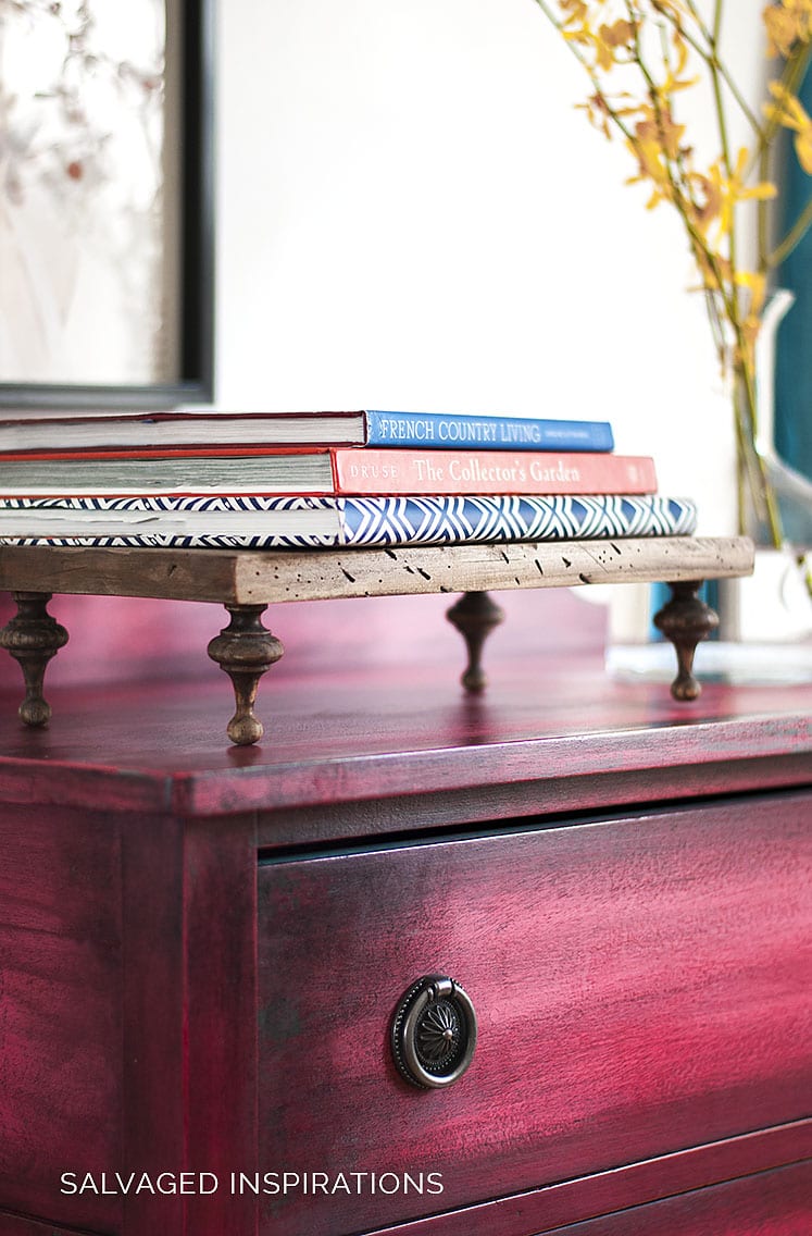 Close Up of Ombre Painted Dresser & Black Wax