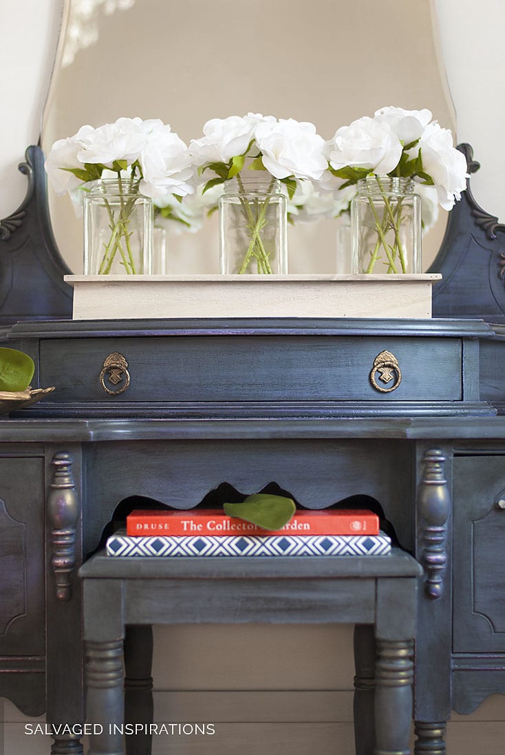 Front of Vintage Vanity Painted in Amethsyt and Stormy Seas DB