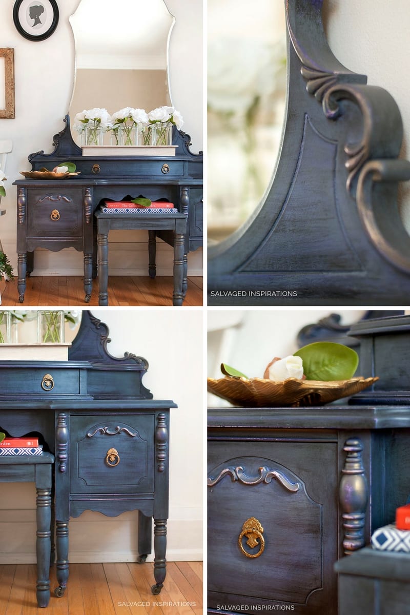 Painted and Layered Vintage Vanity Makeover - Salvaged Inspirations