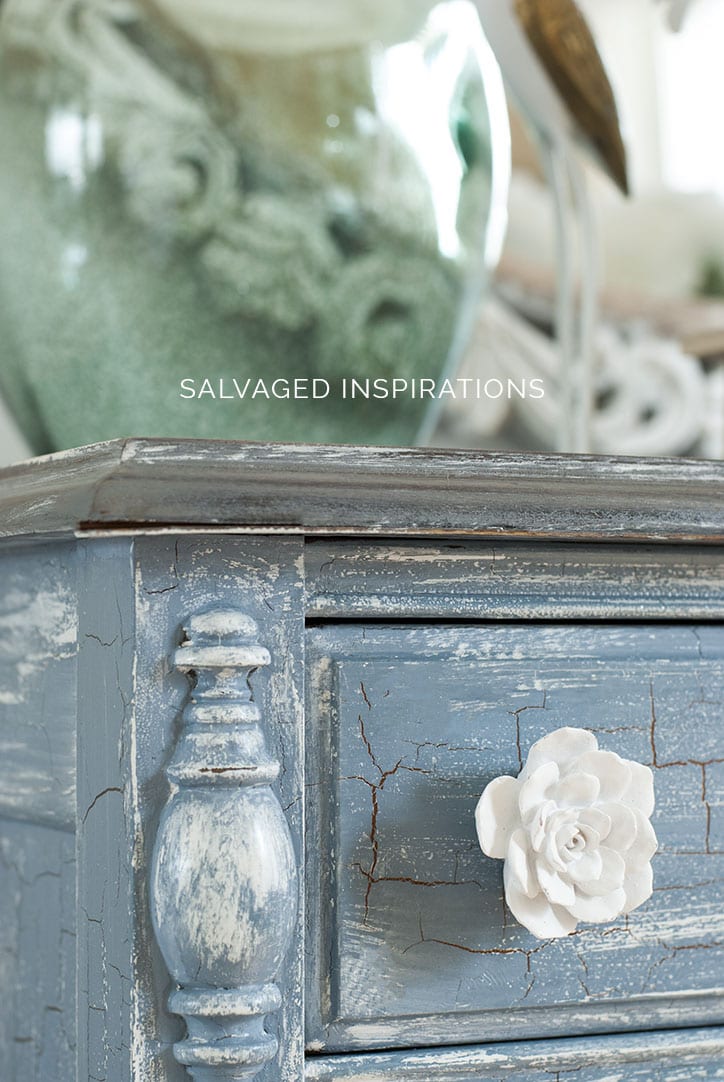 Close Up Of Crackled Painted Vintage Dresser