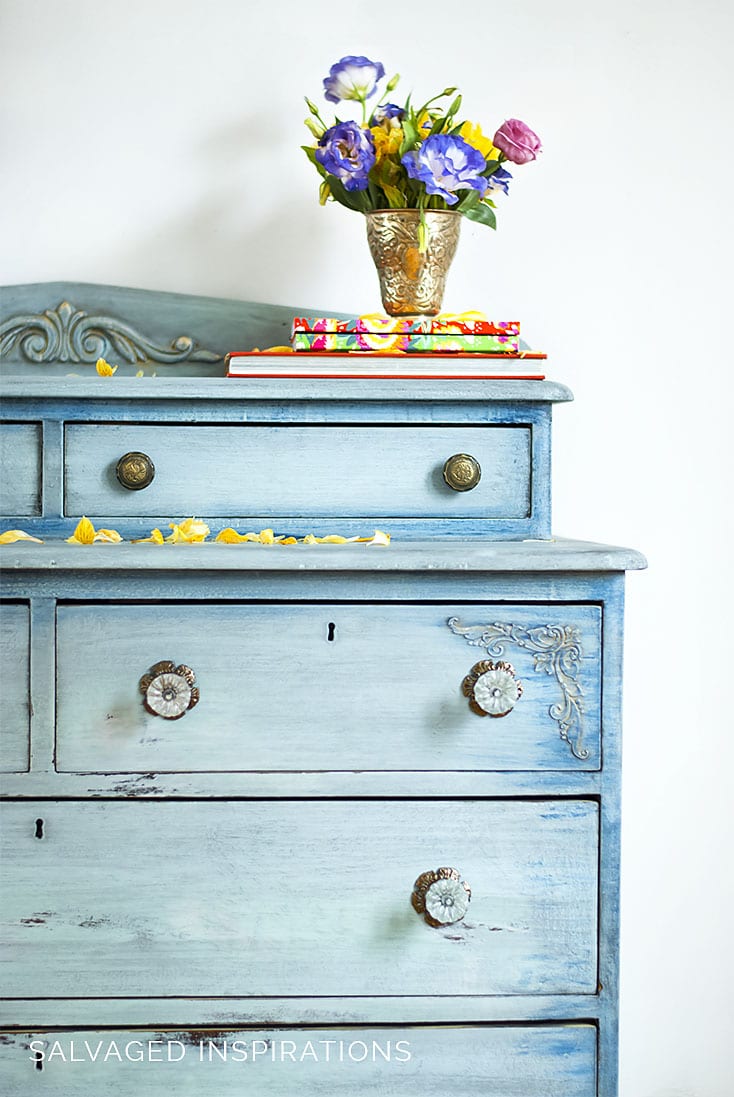 Dixie Belle Paint Layered Blue Dresser Makeover