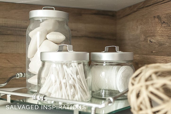 Laminate Barnwood Florring on Back of Corner Shelf