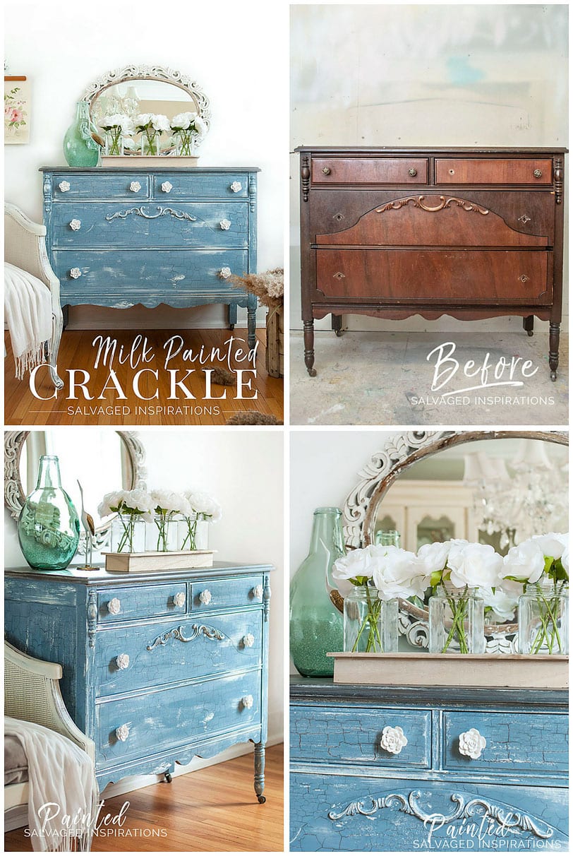 Modern Farmhouse Crackle Milk Painted Dresser Collage