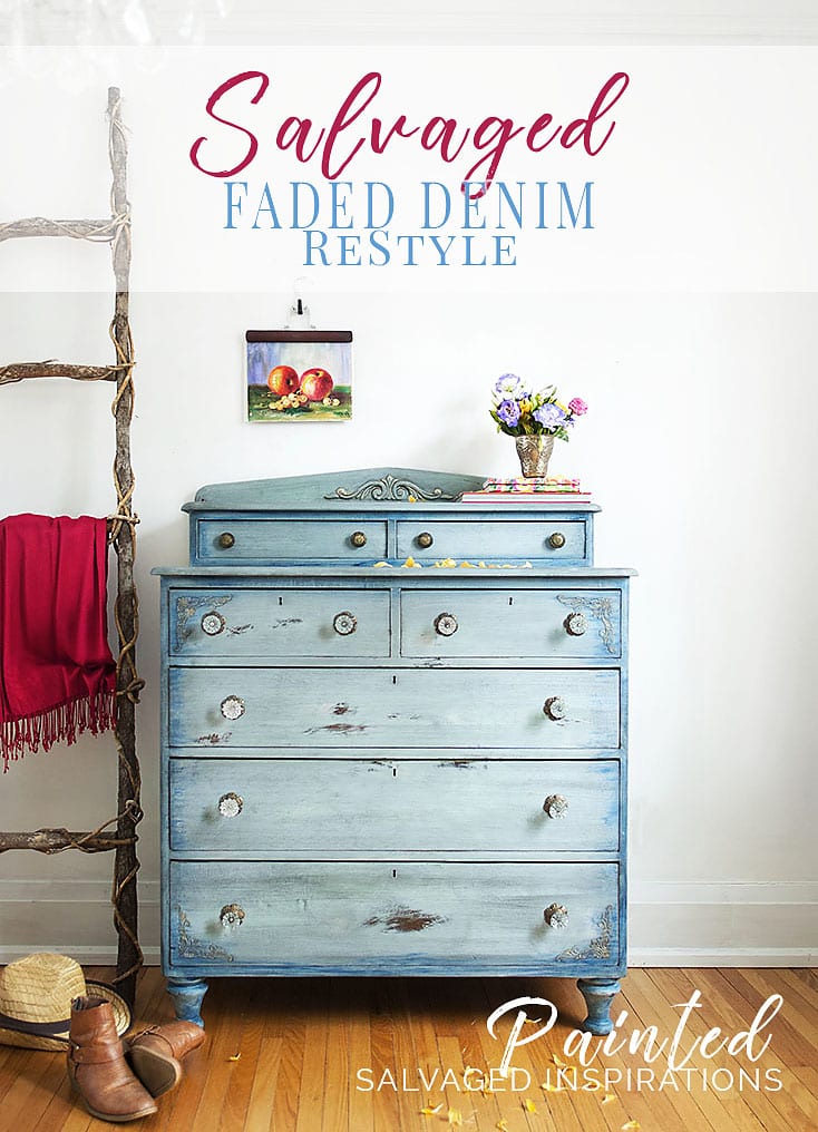 Salvaged Faded Denim Inspired Dresser ReStyle