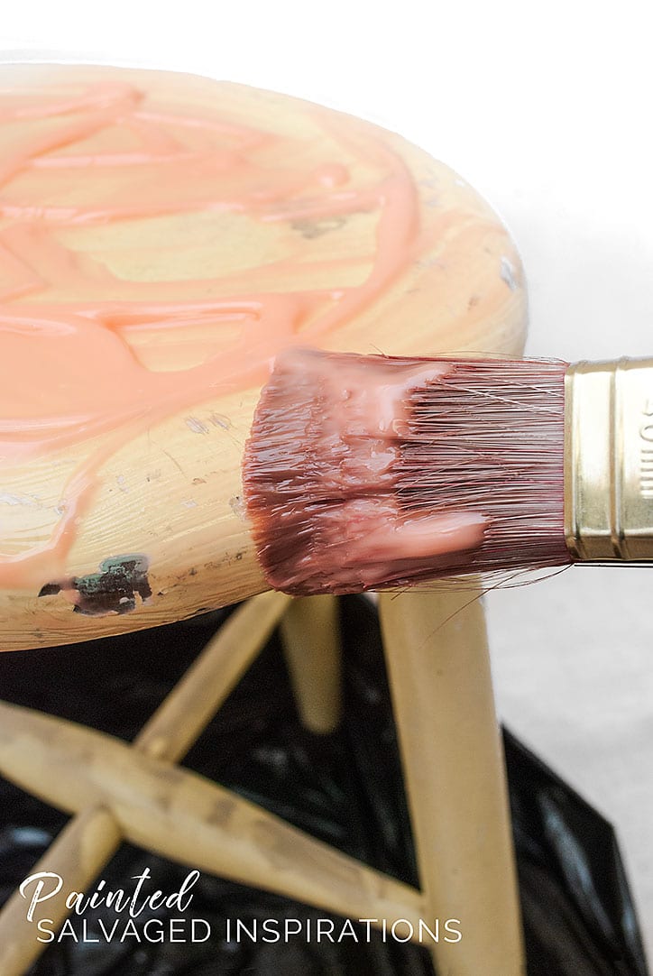 Applying Gel Stripper To Salvaged Wood Stool