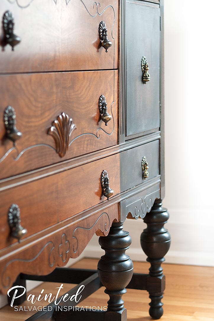 Close Up Of Vintage Buffet Painted and Stained