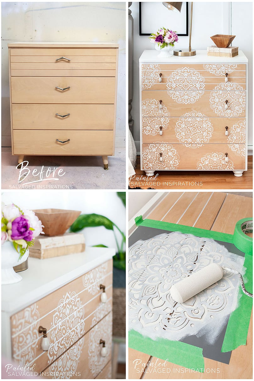 Mandala Stencil MCM Sml Dresser Makeover