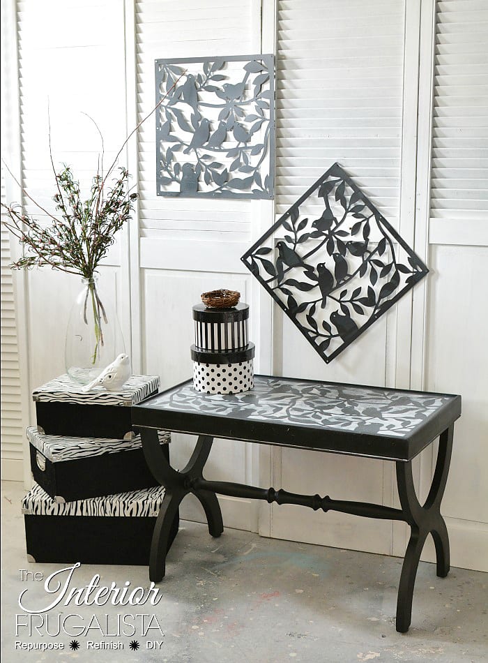 Black Bird Table Stenciled - InteriorFrugalista