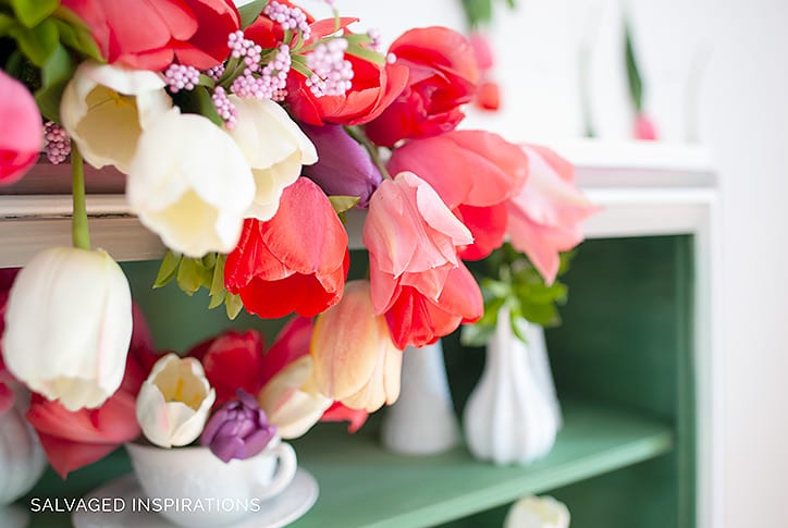Garden Tulips on Painted Hutch