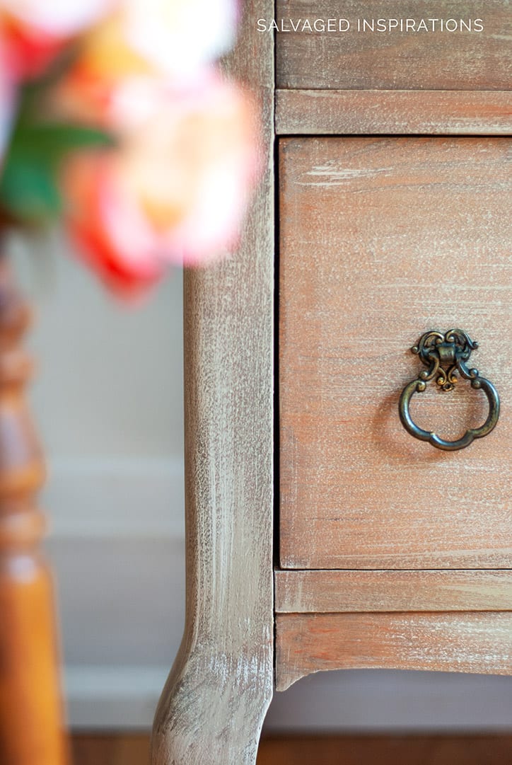 Close Up of Dry Brushed and Powder Painted Vintage Dresser